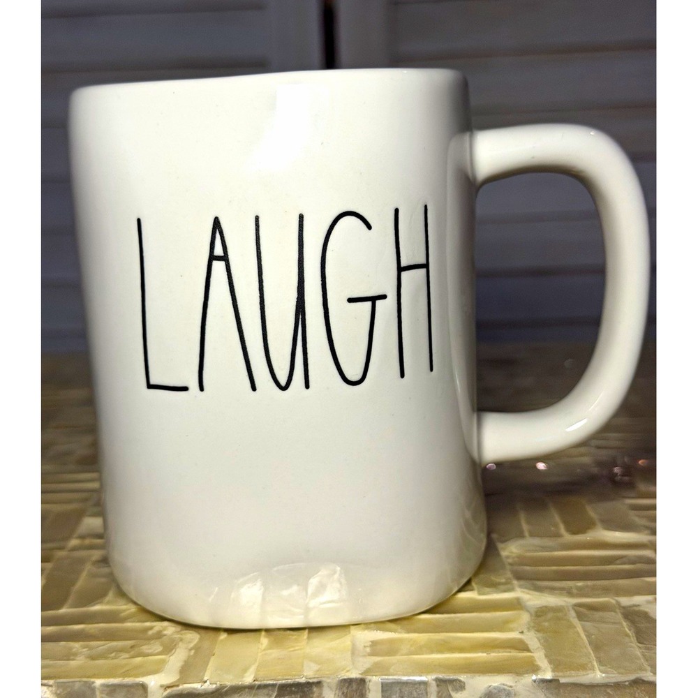 Rae Dunn Artisan Collection LAUGH White Ceramic Mug 16 oz With Handle